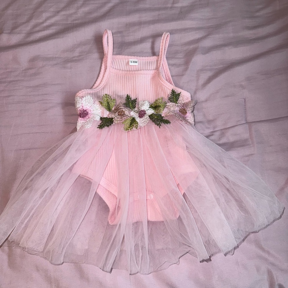Pink Floral Tulle Baby Dress